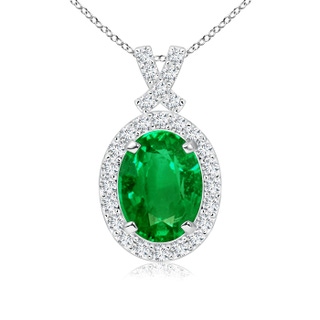 8x6mm AAAA Vintage Style Emerald Pendant with Diamond Halo in P950 Platinum