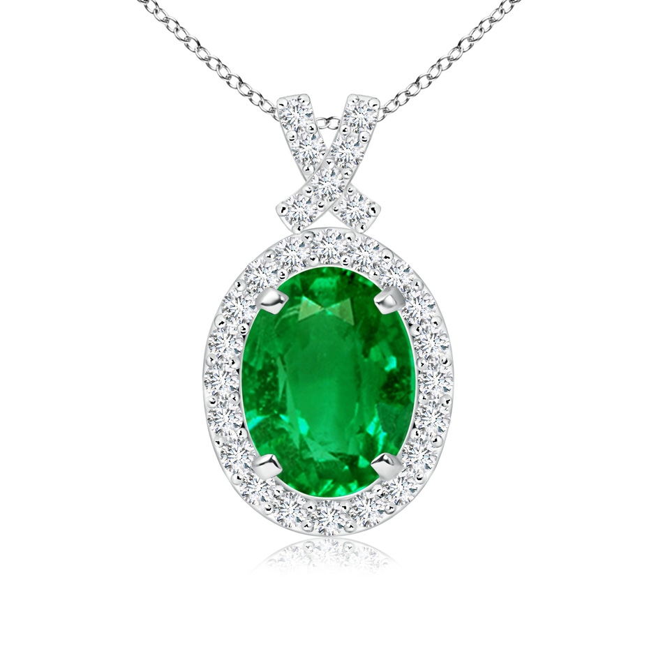 8x6mm AAAA Vintage Style Emerald Pendant with Diamond Halo in P950 Platinum 