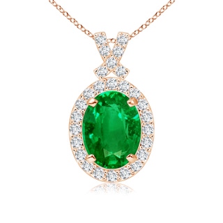 8x6mm AAAA Vintage Style Emerald Pendant with Diamond Halo in Rose Gold