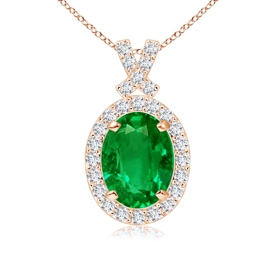 8x6mm AAAA Vintage Style Emerald Pendant with Diamond Halo in Rose Gold 