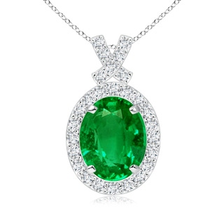 9x7mm AAAA Vintage Style Emerald Pendant with Diamond Halo in P950 Platinum
