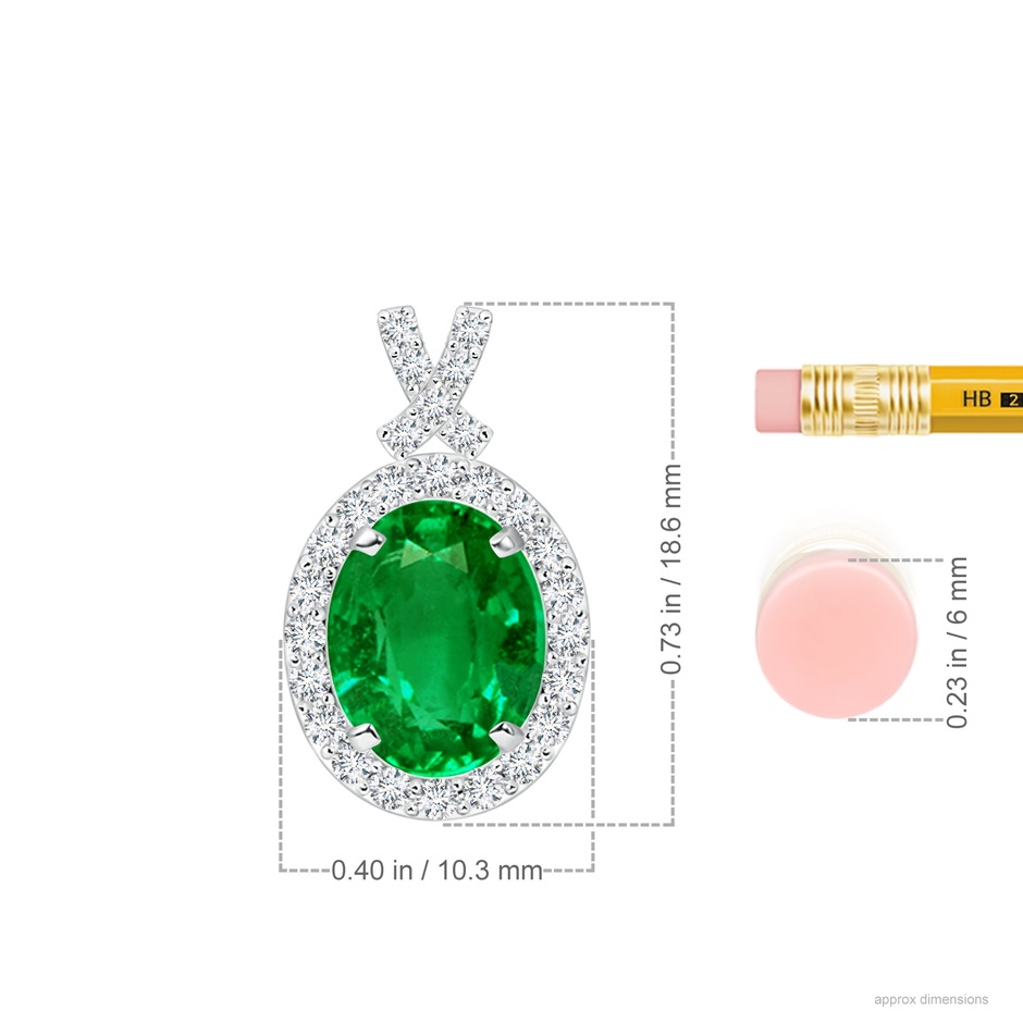 9x7mm AAAA Vintage Style Emerald Pendant with Diamond Halo in P950 Platinum ruler