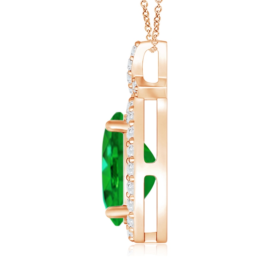9x7mm AAAA Vintage Style Emerald Pendant with Diamond Halo in Rose Gold side 199