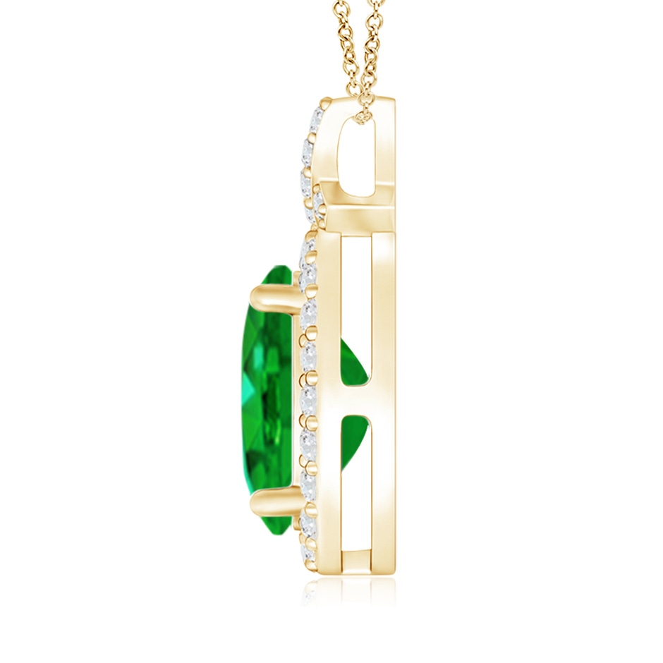 9x7mm AAAA Vintage Style Emerald Pendant with Diamond Halo in Yellow Gold side 199