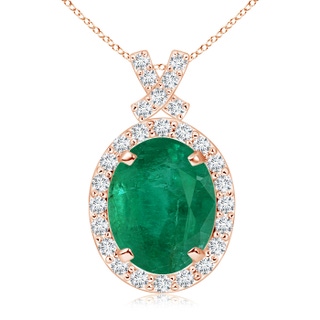9.61x7.47x5.59mm AA GIA Certified Vintage Style Emerald Pendant with Diamond Halo in 18K Rose Gold