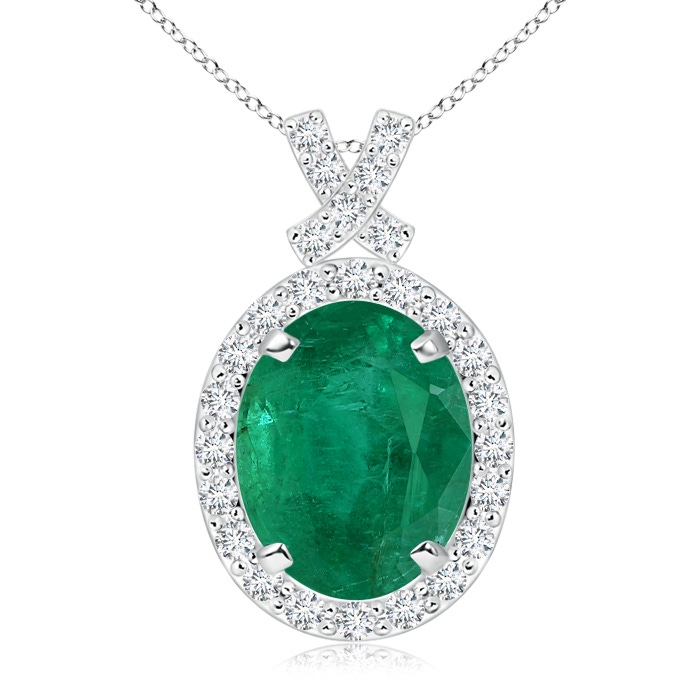 9.61x7.47x5.59mm AA GIA Certified Vintage Style Emerald Pendant with Diamond Halo in White Gold