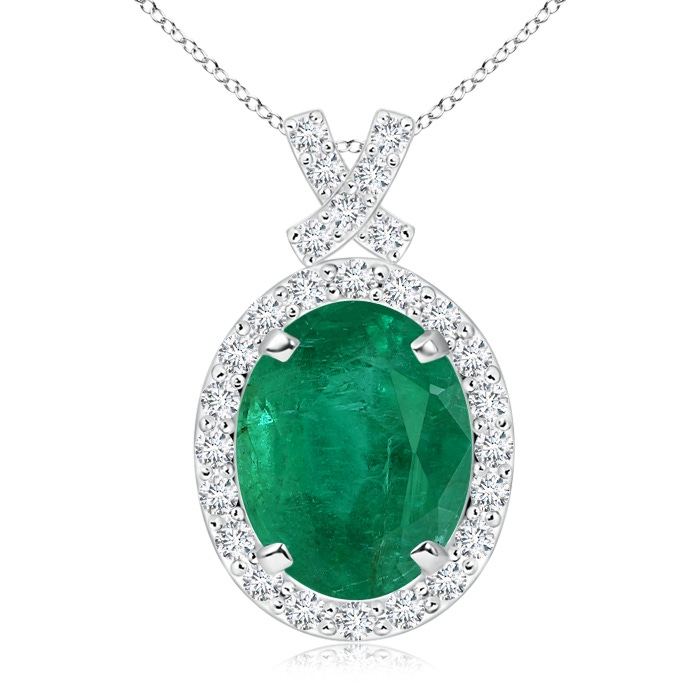 9.61x7.47x5.59mm AA GIA Certified Vintage Style Emerald Pendant with Diamond Halo in White Gold 