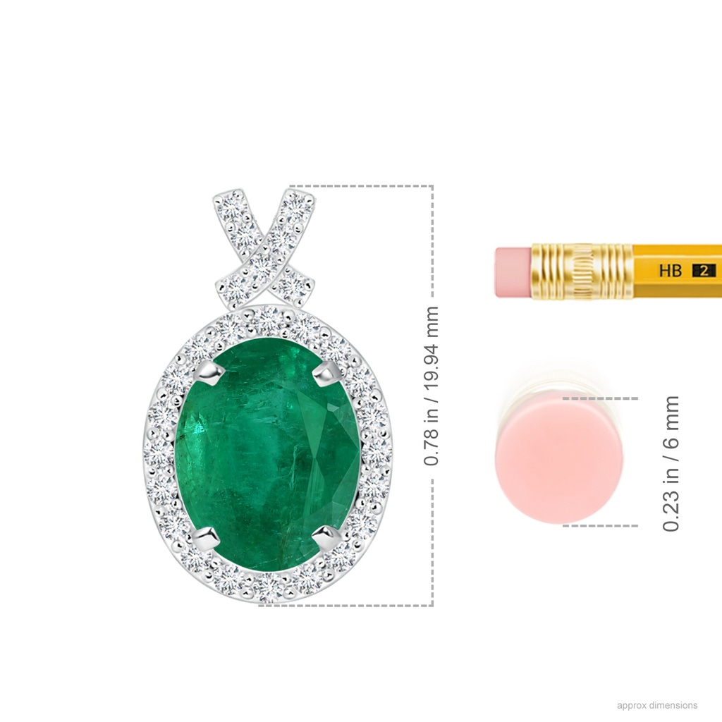 9.61x7.47x5.59mm AA GIA Certified Vintage Style Emerald Pendant with Diamond Halo in White Gold ruler