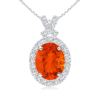 9x7mm AAA Vintage Style Fire Opal Pendant with Diamond Halo in White Gold