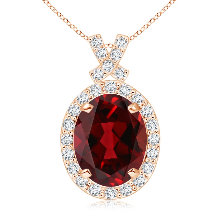 10x8mm AAAA Vintage Style Garnet Pendant with Diamond Halo in Rose Gold