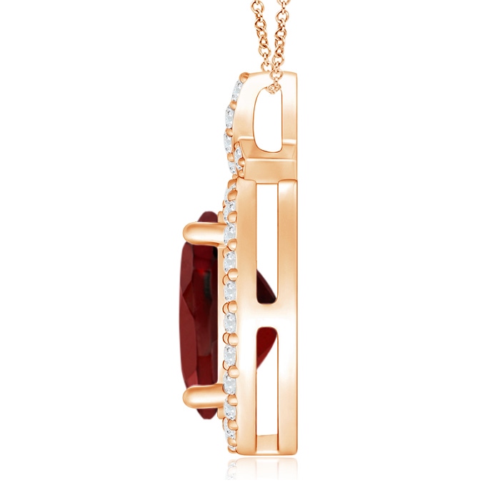 10x8mm AAAA Vintage Style Garnet Pendant with Diamond Halo in Rose Gold side 1