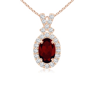6x4mm A Vintage Style Garnet Pendant with Diamond Halo in 9K Rose Gold