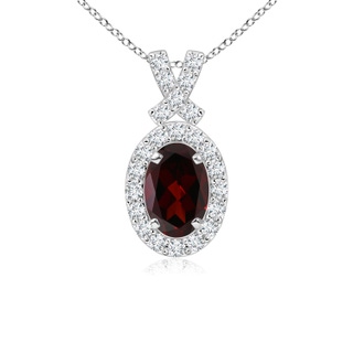 6x4mm A Vintage Style Garnet Pendant with Diamond Halo in P950 Platinum
