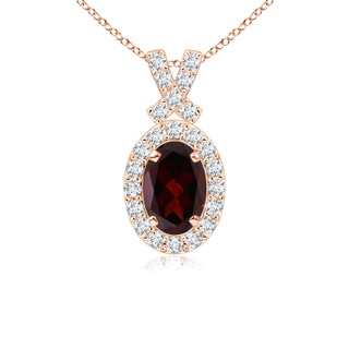 6x4mm A Vintage Style Garnet Pendant with Diamond Halo in Rose Gold