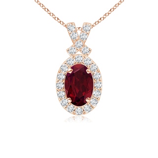 6x4mm AA Vintage Style Garnet Pendant with Diamond Halo in 10K Rose Gold