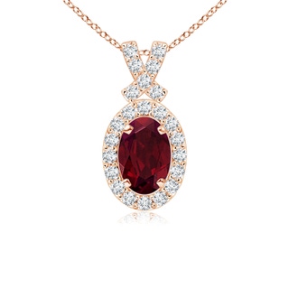 6x4mm AA Vintage Style Garnet Pendant with Diamond Halo in 9K Rose Gold