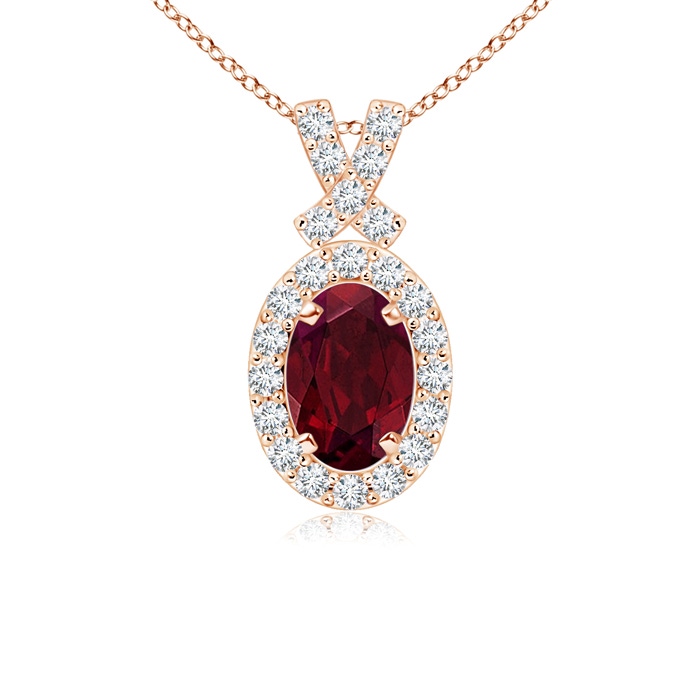 6x4mm AA Vintage Style Garnet Pendant with Diamond Halo in 9K Rose Gold 