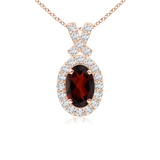 6x4mm AA Vintage Style Garnet Pendant with Diamond Halo in Rose Gold