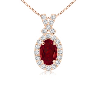 6x4mm AAA Vintage Style Garnet Pendant with Diamond Halo in 10K Rose Gold