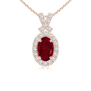 6x4mm AAA Vintage Style Garnet Pendant with Diamond Halo in 9K Rose Gold