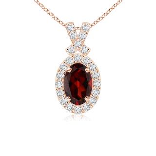 6x4mm AAA Vintage Style Garnet Pendant with Diamond Halo in Rose Gold