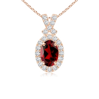 6x4mm AAAA Vintage Style Garnet Pendant with Diamond Halo in 9K Rose Gold