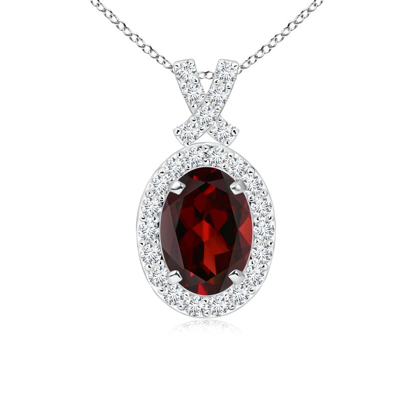 Vintage Style Garnet Pendant with Diamond Halo