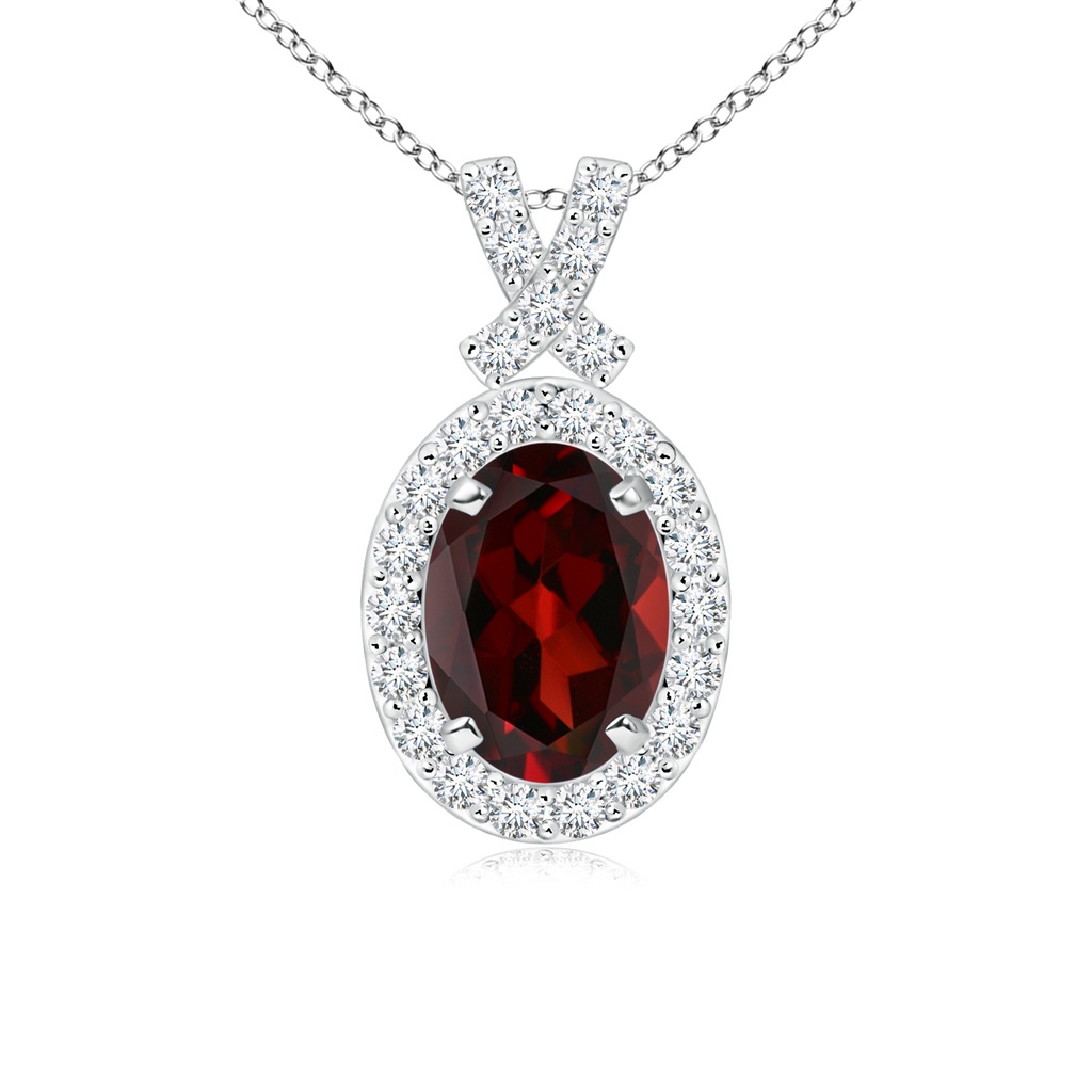 7x5mm AAA Vintage Style Garnet Pendant with Diamond Halo in White Gold