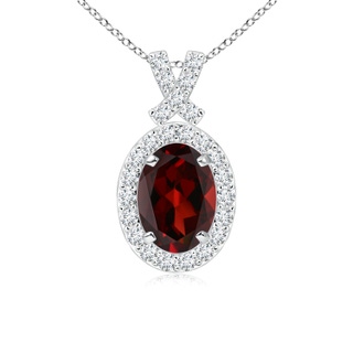 7x5mm AAA Vintage Style Garnet Pendant with Diamond Halo in White Gold