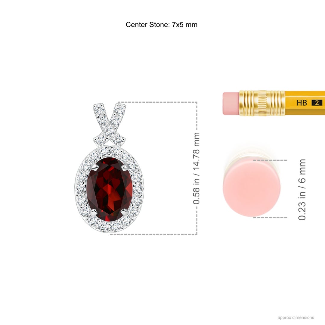 7x5mm AAA Vintage Style Garnet Pendant with Diamond Halo in White Gold - ruler