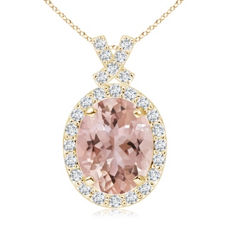 10x8mm AAA Vintage Style Morganite Pendant with Diamond Halo in Yellow Gold