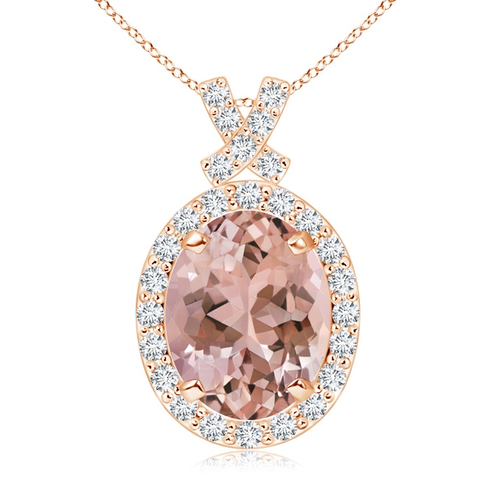 10x8mm AAAA Vintage Style Morganite Pendant with Diamond Halo in Rose Gold 