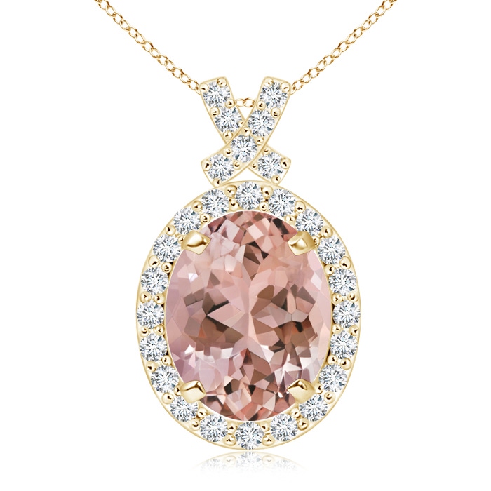 10x8mm AAAA Vintage Style Morganite Pendant with Diamond Halo in Yellow Gold