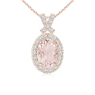 7x5mm A Vintage Style Morganite Pendant with Diamond Halo in Rose Gold