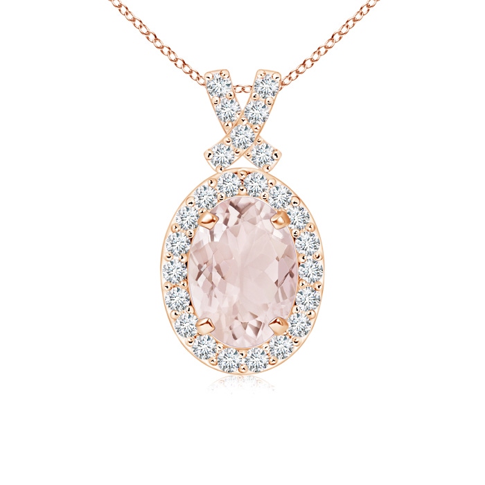 7x5mm A Vintage Style Morganite Pendant with Diamond Halo in Rose Gold 