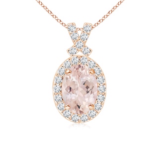 7x5mm AA Vintage Style Morganite Pendant with Diamond Halo in Rose Gold