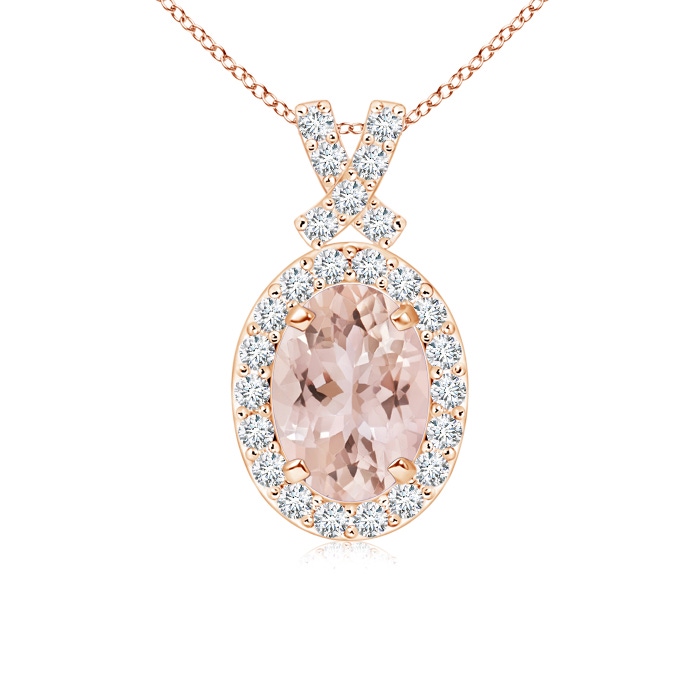 7x5mm AAA Vintage Style Morganite Pendant with Diamond Halo in Rose Gold 