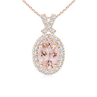 7x5mm AAA Vintage Style Morganite Pendant with Diamond Halo in Rose Gold