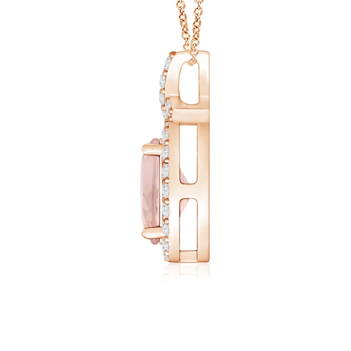 7x5mm AAA Vintage Style Morganite Pendant with Diamond Halo in Rose Gold Product Image