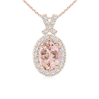 7x5mm AAAA Vintage Style Morganite Pendant with Diamond Halo in 9K Rose Gold