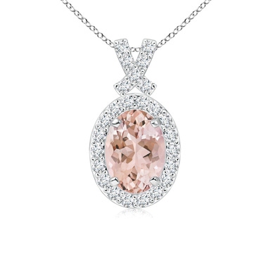 Sideways Cushion Morganite Halo Pendant with Diamonds | Angara