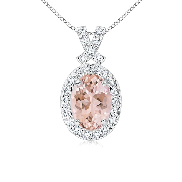 7x5mm AAAA Vintage Style Morganite Pendant with Diamond Halo in P950 Platinum 