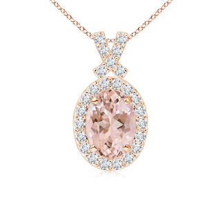 7x5mm AAAA Vintage Style Morganite Pendant with Diamond Halo in Rose Gold