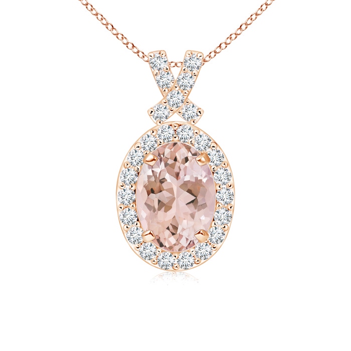 7x5mm AAAA Vintage Style Morganite Pendant with Diamond Halo in Rose Gold 