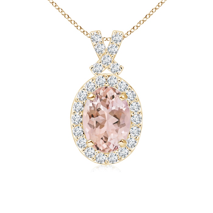 7x5mm AAAA Vintage Style Morganite Pendant with Diamond Halo in Yellow Gold 