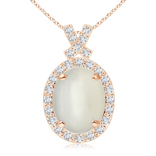 10x8mm AAA Vintage Style Moonstone Pendant with Diamond Halo in Rose Gold