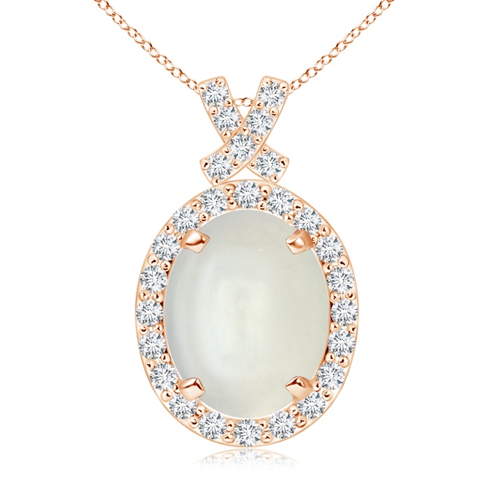 10x8mm AAAA Vintage Style Moonstone Pendant with Diamond Halo in Rose Gold
