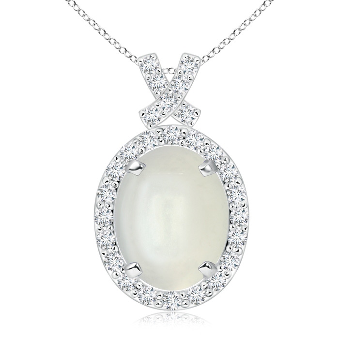 10x8mm AAAA Vintage Style Moonstone Pendant with Diamond Halo in S999 Silver