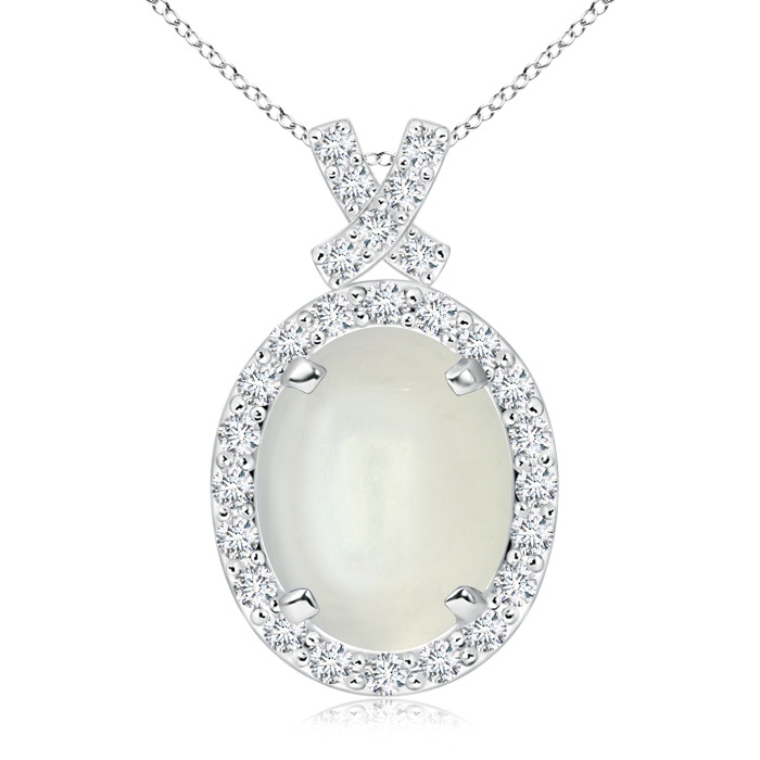 10x8mm AAAA Vintage Style Moonstone Pendant with Diamond Halo in White Gold 