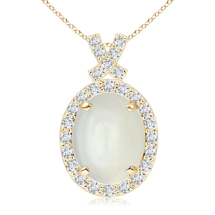 10x8mm AAAA Vintage Style Moonstone Pendant with Diamond Halo in Yellow Gold